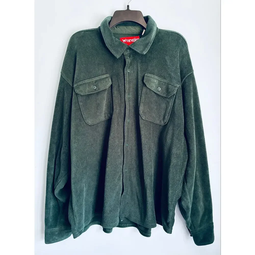 Wrangler Fleece Shirt Jacket Lot 2XL Blue Green Button Front Heavyweight Y2K